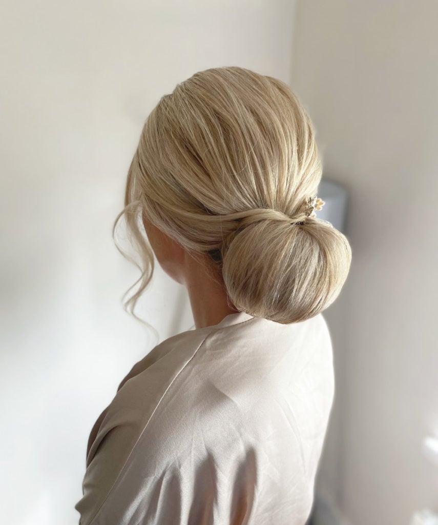 Classic Light Blonde Smooth Low Bun — Classy Low Bun Wedding Hair