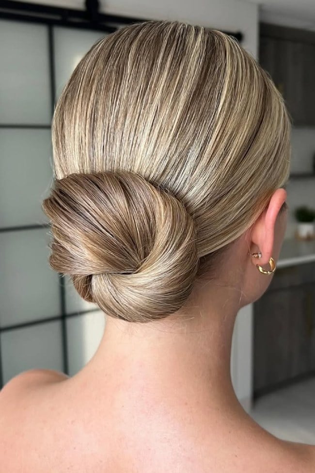 Beige Blonde Twisted Low Bun — Classy Low Bun Wedding Hair