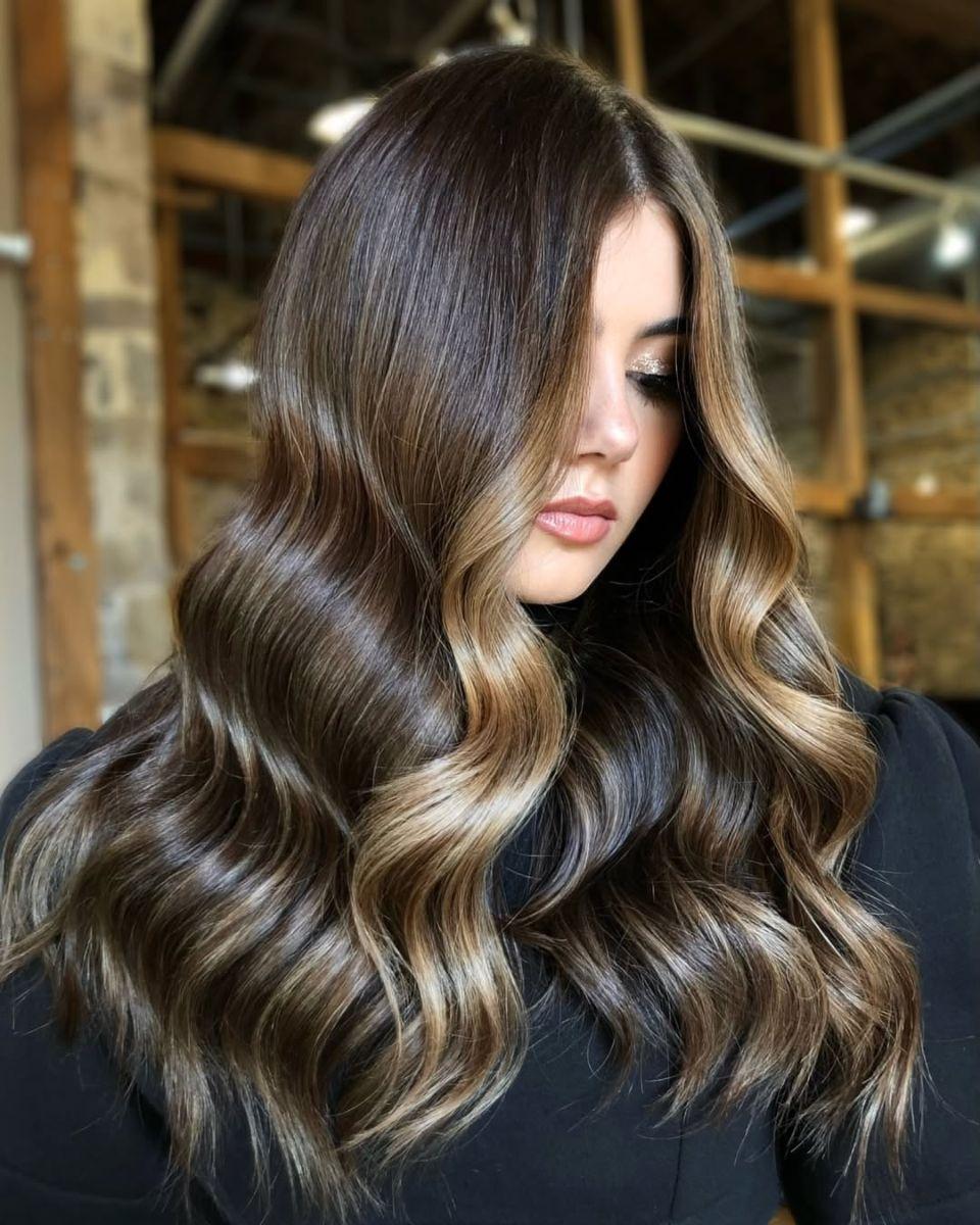 Dark Brown With Lighter Brown and Blonde Highlights — Classy Lowlights for Brunettes