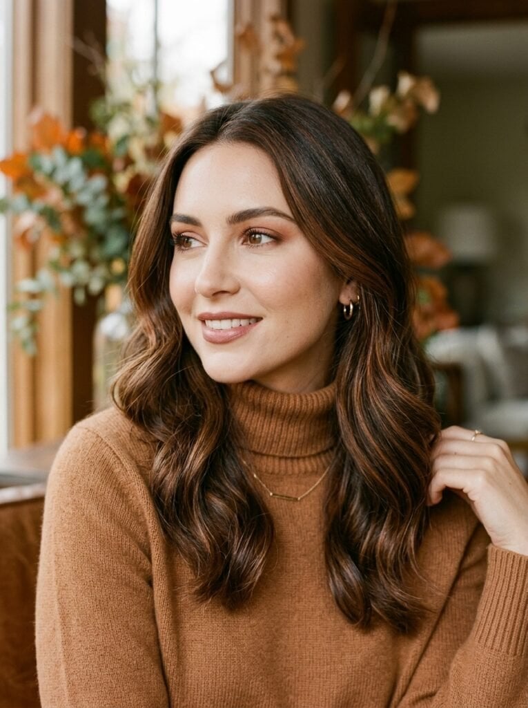 Collarbone Brunette With Caramel Highlights — Classy Lowlights for Brunettes