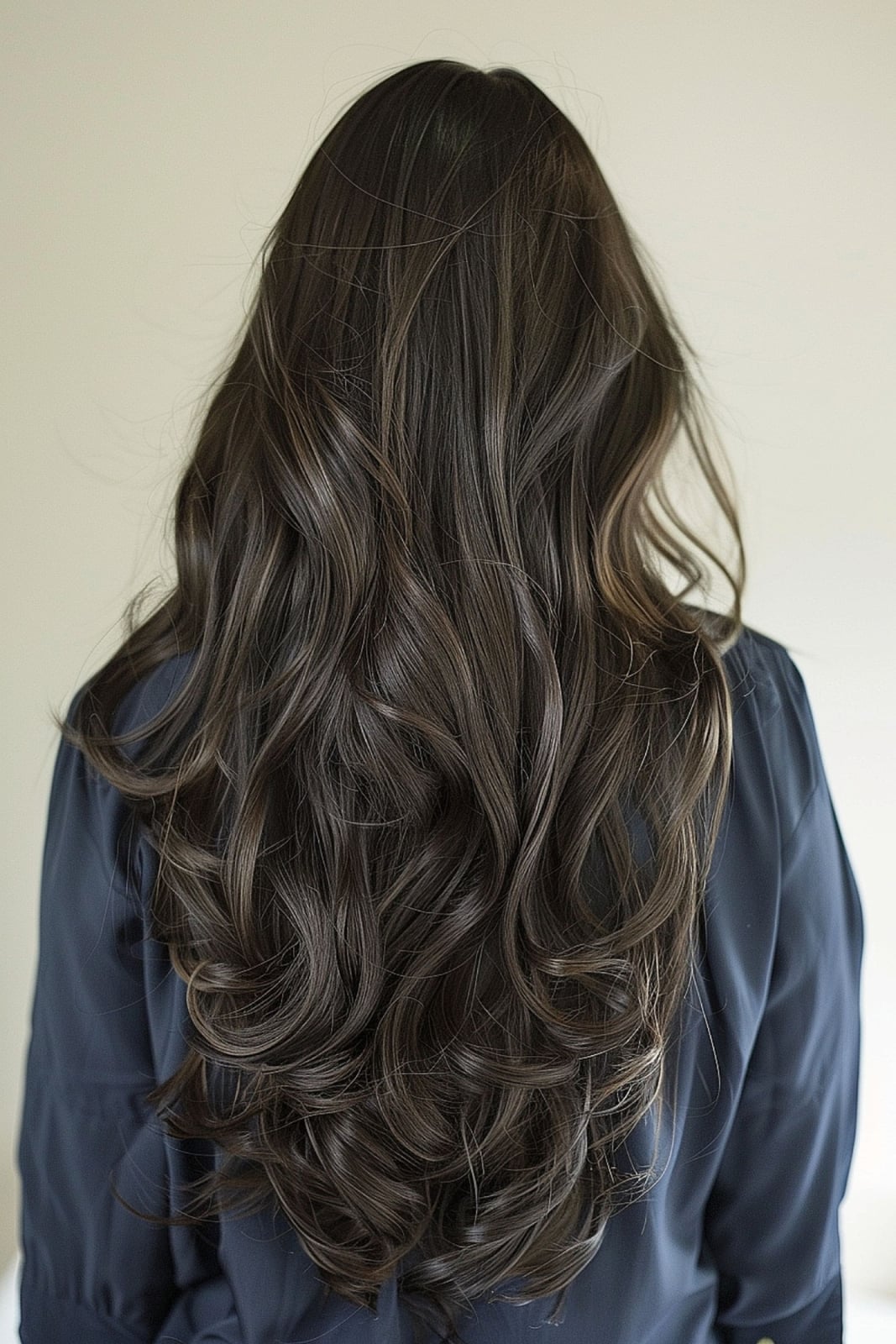 Mid-Back Dark Brown With Lighter Brown Lowlights, Office-Safe Version — Classy Lowlights for Brunettes
