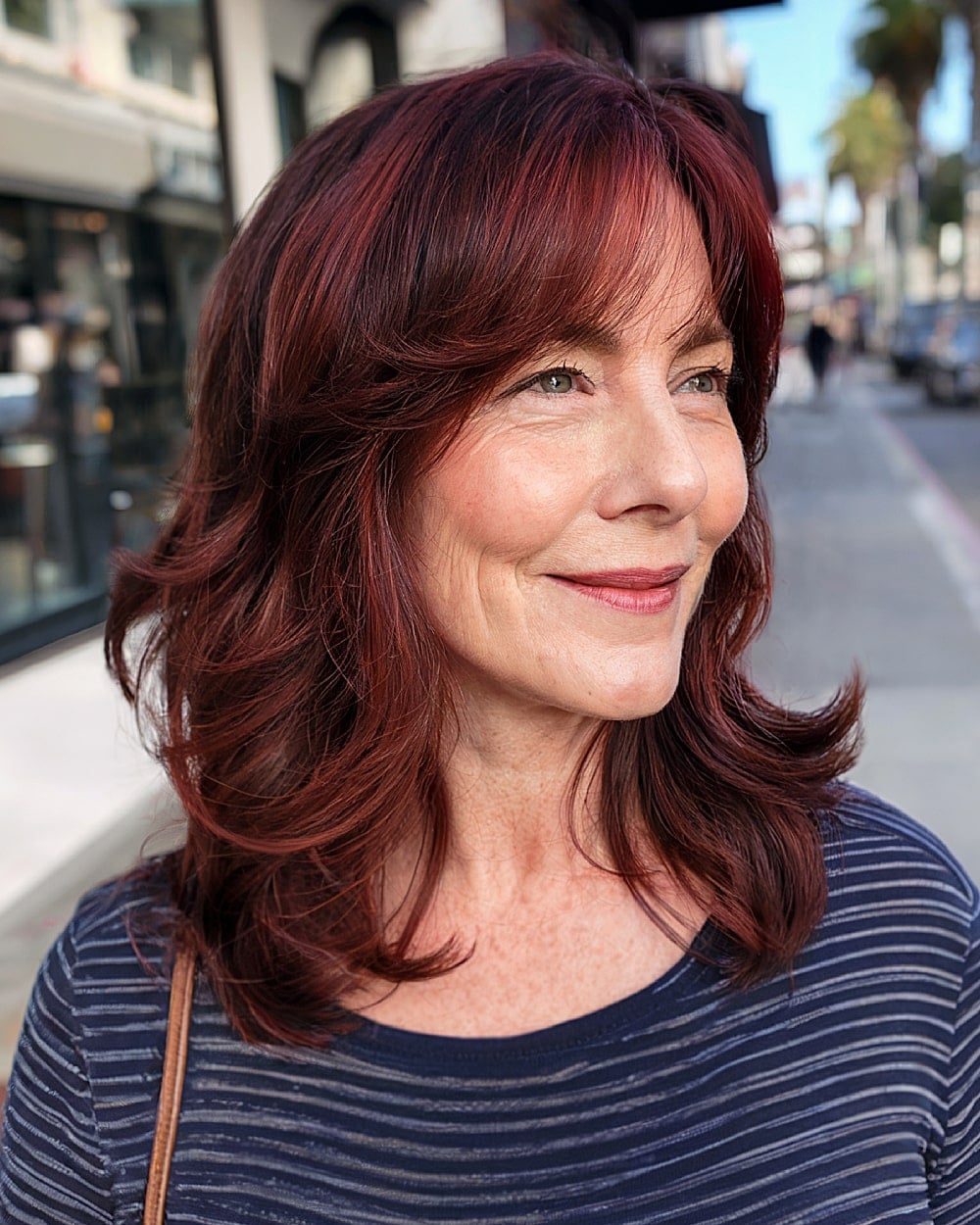 Shoulder Length Layered Lob With Side-Swept Bangs — Classy Mahogany Hair