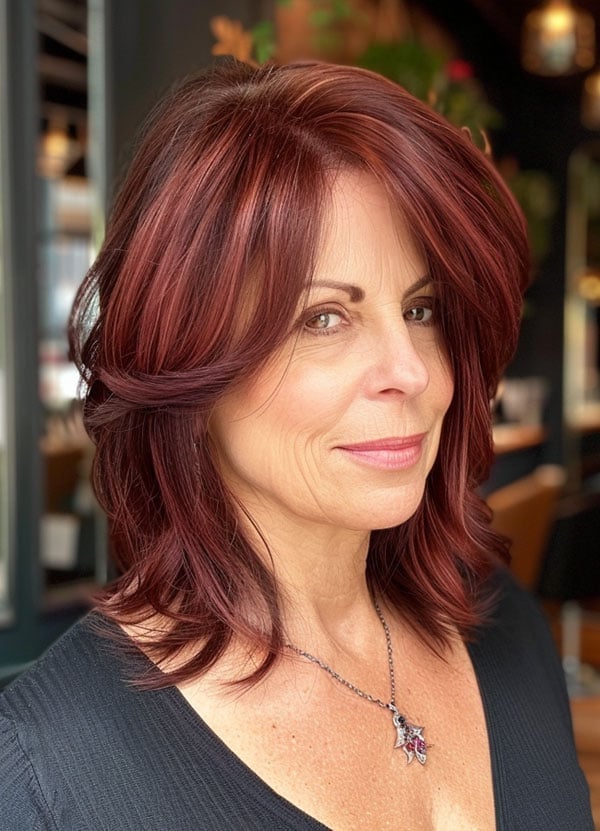 Shoulder Length Layers With Soft Waves — Classy Mahogany Hair