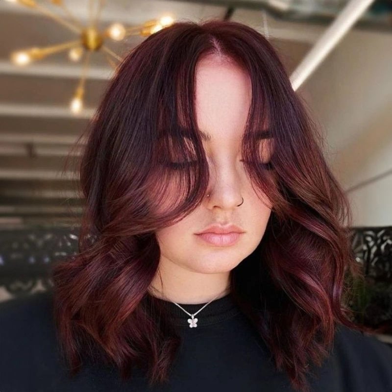 Collarbone Layers With Face-Framing Bangs — Classy Mahogany Hair