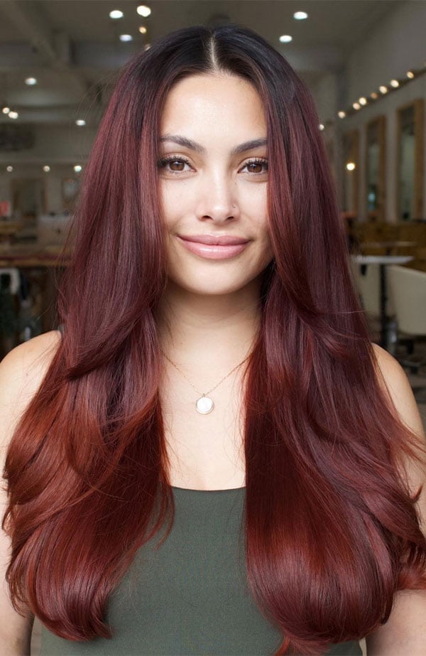 Mid-Back Waves With Consistent Rich Mahogany — Classy Mahogany Hair