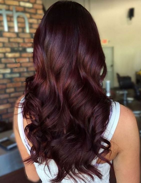 Mid-Back Waves With Uniform Rich Mahogany, Wavy — Classy Mahogany Hair