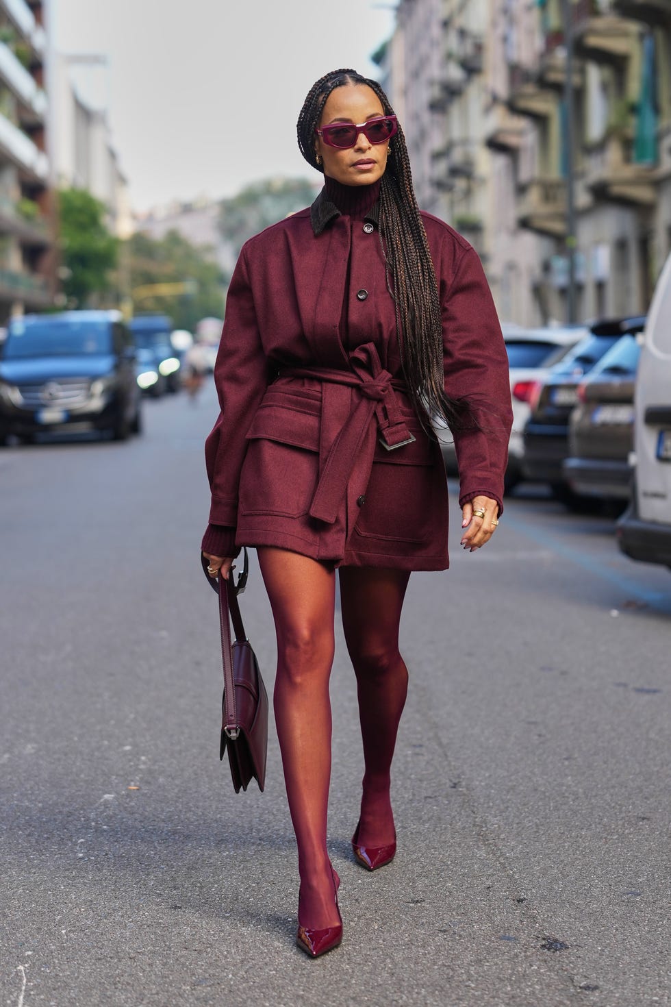 Maroon Belted Jacket with Black Trousers Maroon Belted Jacket with Black Trousers — Classy Maroon Outfits