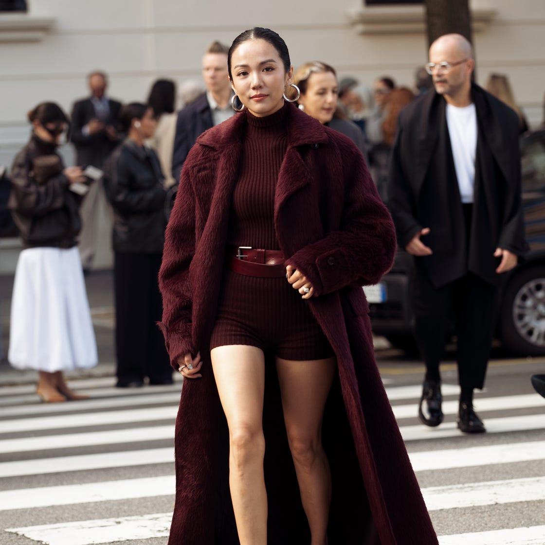 Textured Maroon Coat with Ribbed Knit Set Textured Maroon Coat with Ribbed Knit Set — Classy Maroon Outfits