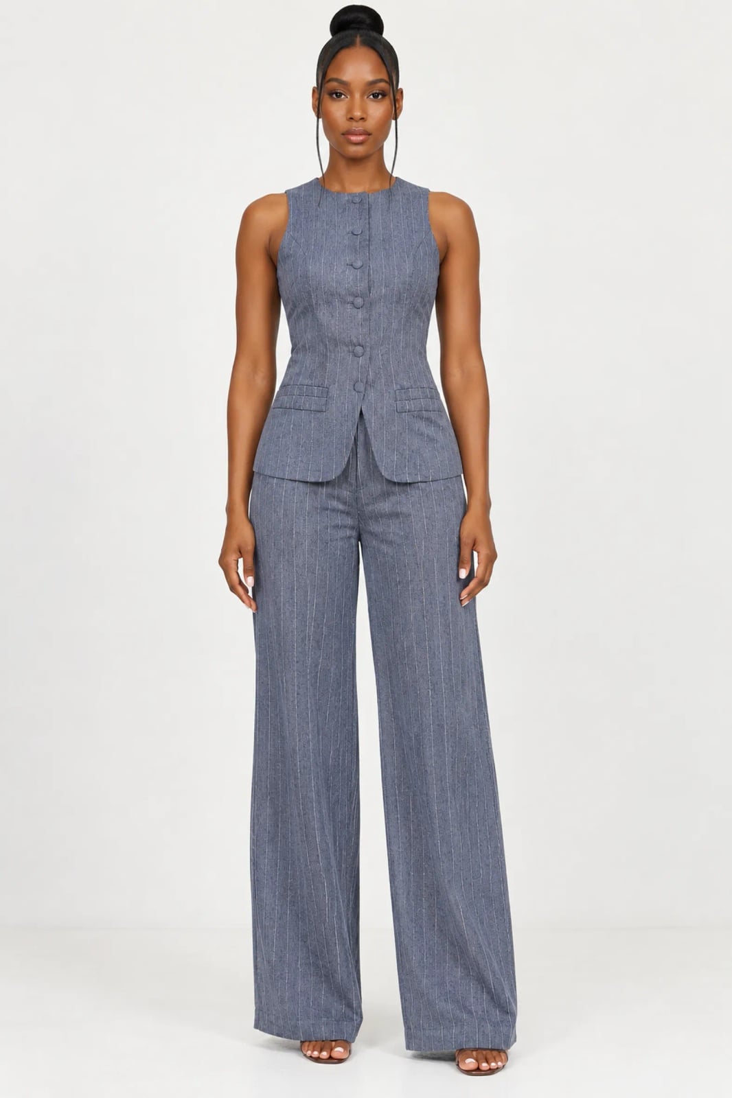 Blue and White Pinstripe Waistcoat and Trouser Set for Smart Casual Blue and White Pinstripe Waistcoat and Trouser Set for Smart Casual — Classy Matching Set Outfits
