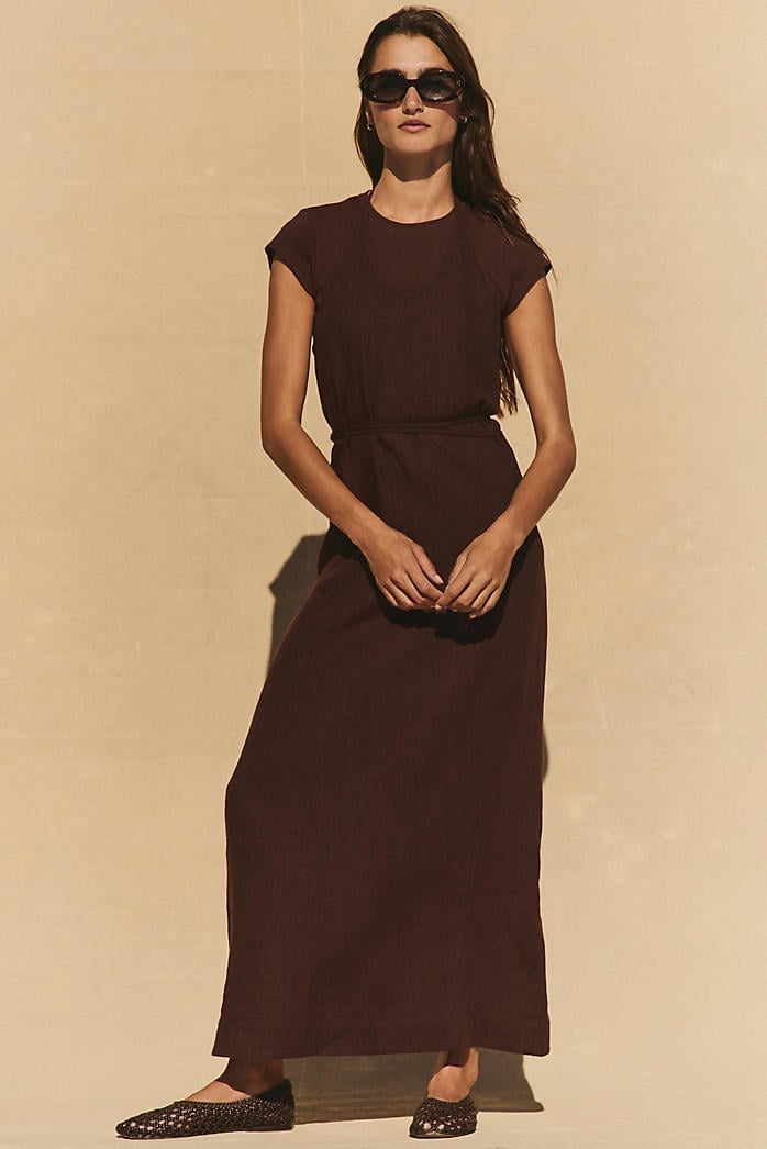Dark Brown Textured Knit Maxi Dress for Casual Wear Classy Matching Set Outfits