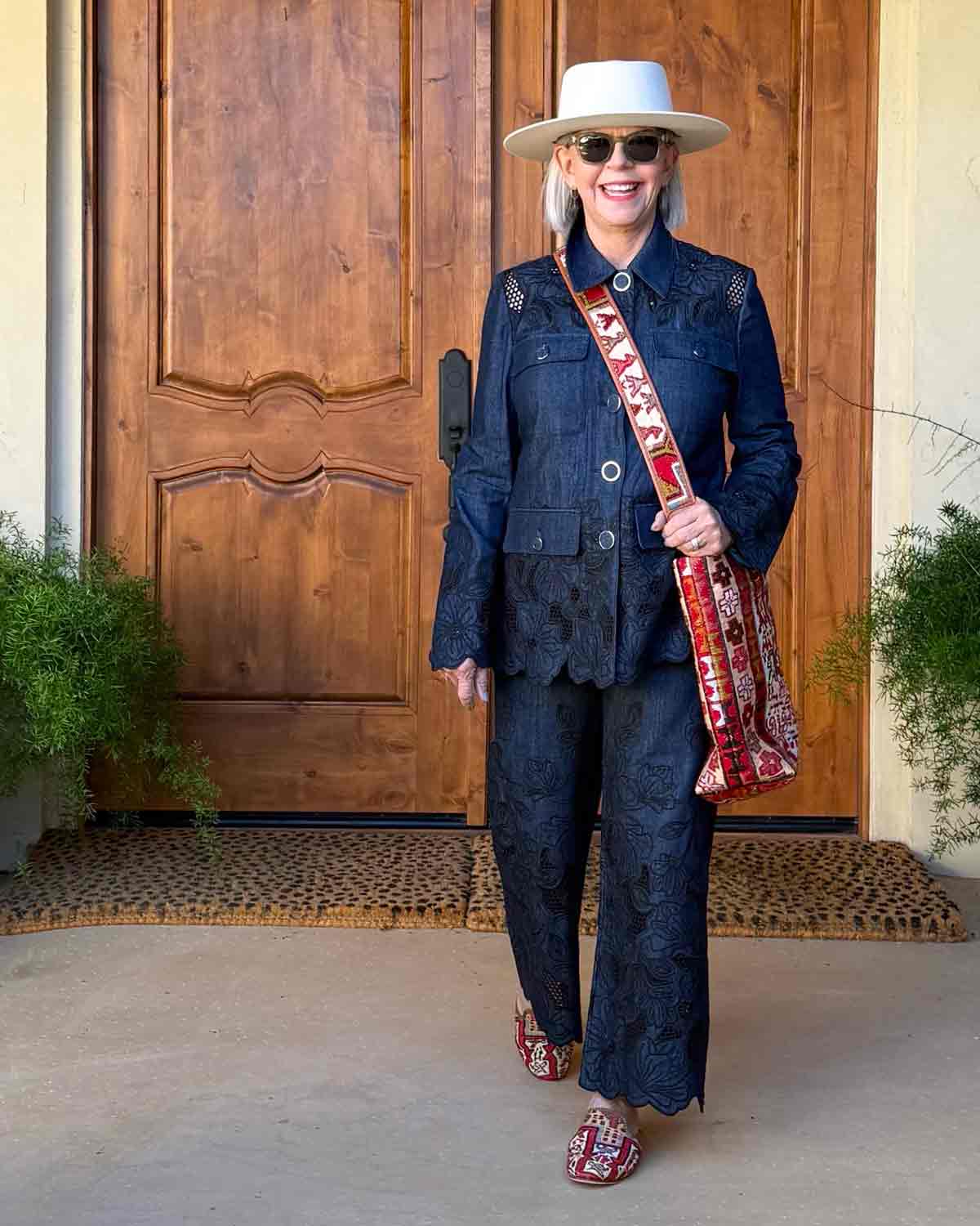 Dark Blue Embroidered Denim Set for Casual Outings Dark Blue Embroidered Denim Set for Casual Outings — Classy Matching Set Outfits