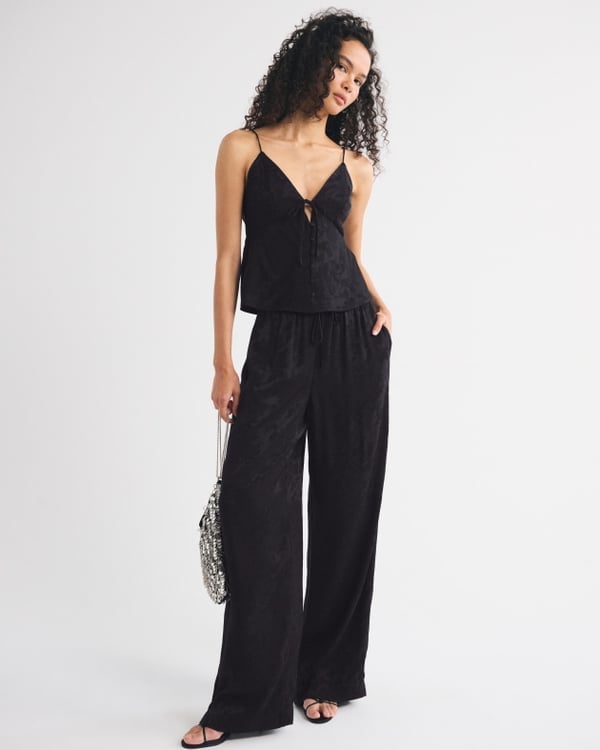 Black Jacquard Camisole and Wide-Leg Trousers for Evening Black Jacquard Camisole and Wide-Leg Trousers for Evening — Classy Matching Set Outfits