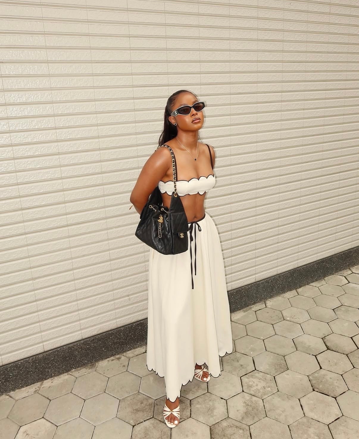 Ivory Scalloped Maxi Skirt With Matching Top — Classy Maxi Skirt Outfits