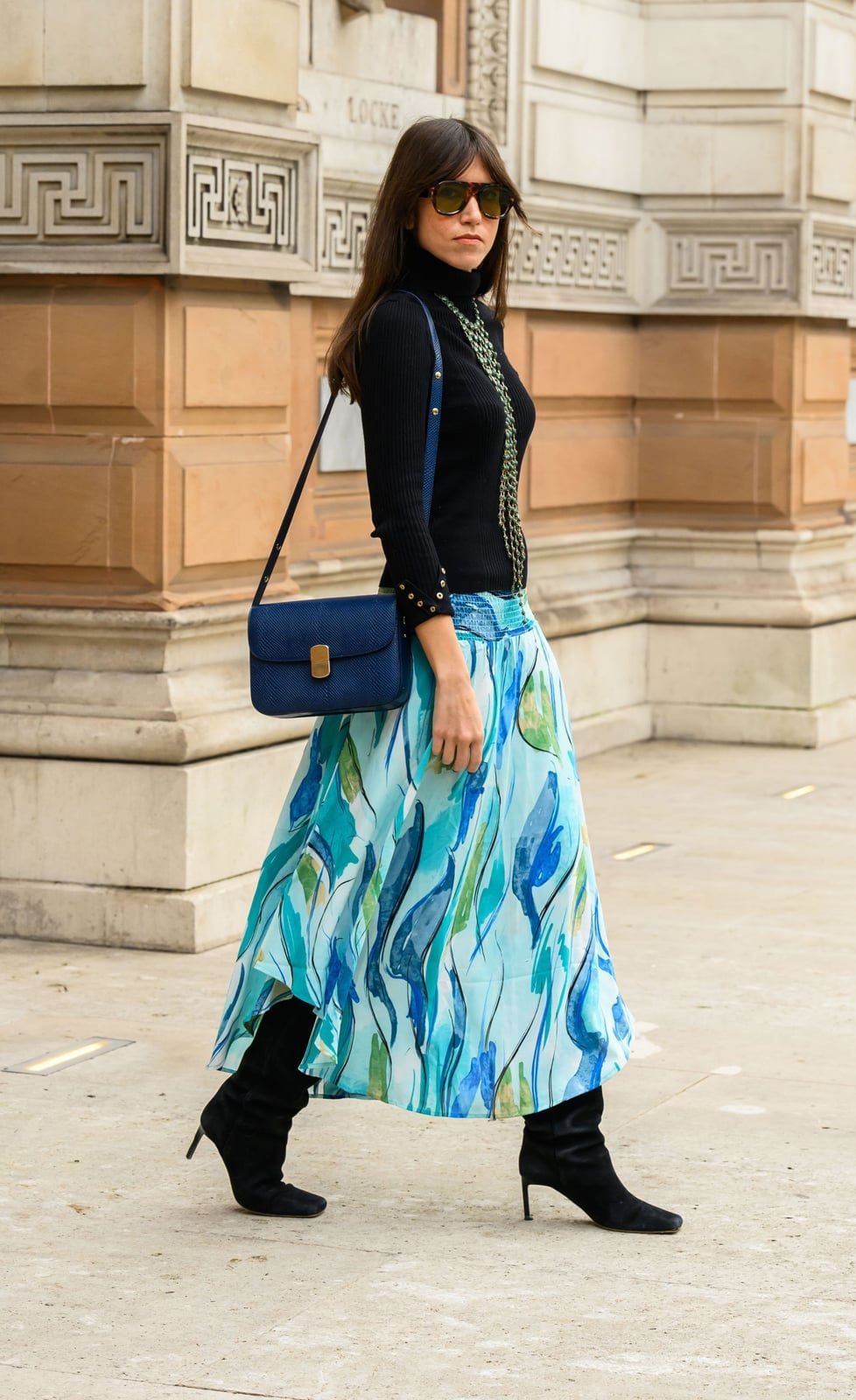 Abstract Print Maxi Skirt With Turtleneck — Classy Maxi Skirt Outfits
