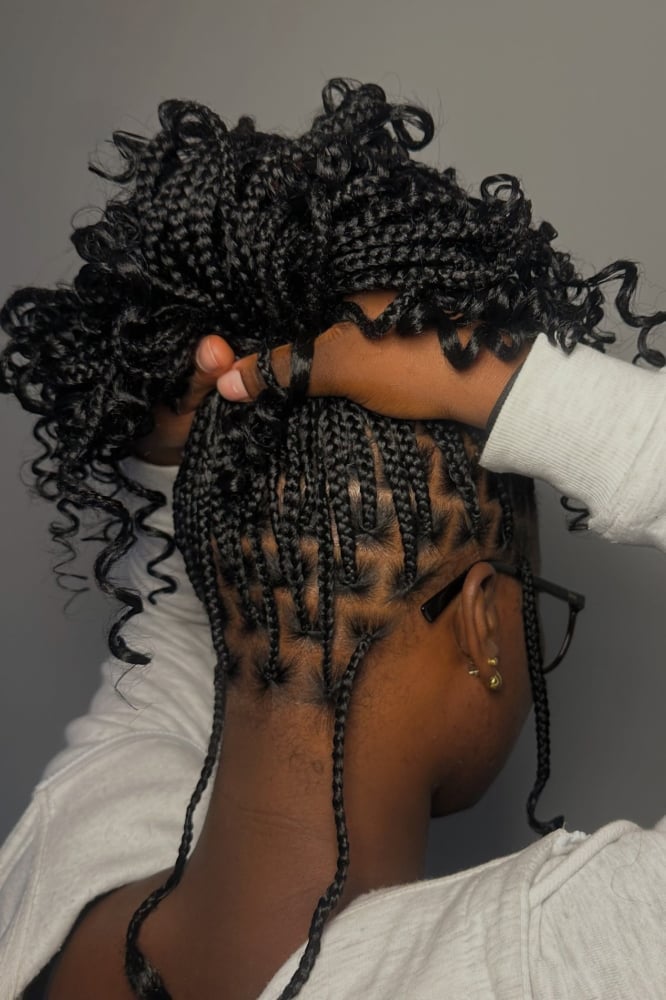 Coily Box Braids With Decorative Beads Coily Box Braids With Decorative Beads — Classy Medium Braids