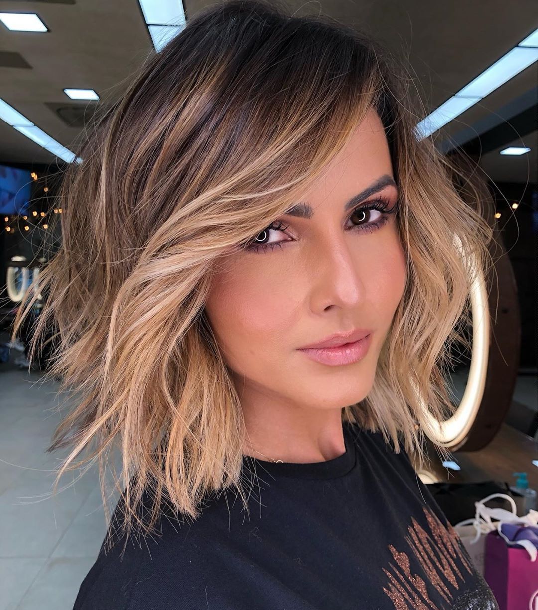 Textured Chin Bob With Balayage — Classy Medium Length Haircuts