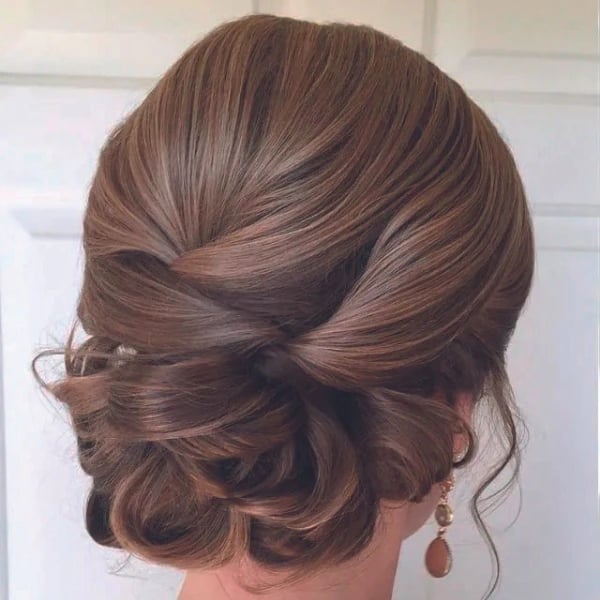 Polished Medium Brown Twisted Updo Polished Medium Brown Twisted Updo — Classy Messy Bun Outfit