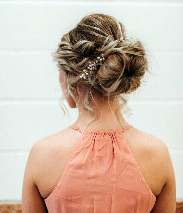 Ash Blonde Updo With Pearl Hairpins Ash Blonde Updo With Pearl Hairpins — Classy Messy Bun Outfit