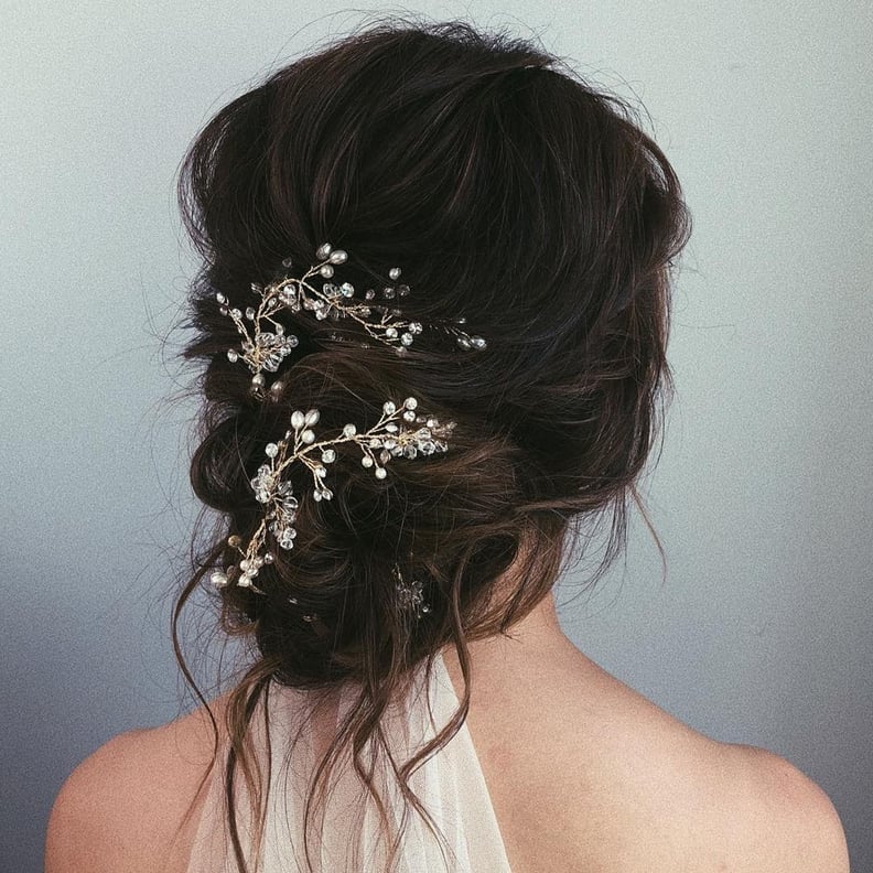 Braided Dark Brown Updo With Gold Pins Braided Dark Brown Updo With Gold Pins — Classy Messy Bun Outfit