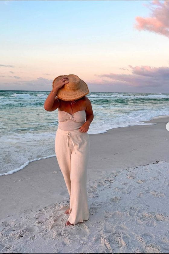 Cream Ribbed Knit Set for Beach Resort — Classy Miami Outfits