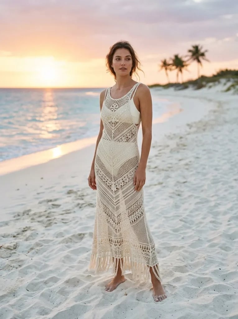 Intricate Cream Crochet Maxi Dress — Classy Miami Outfits