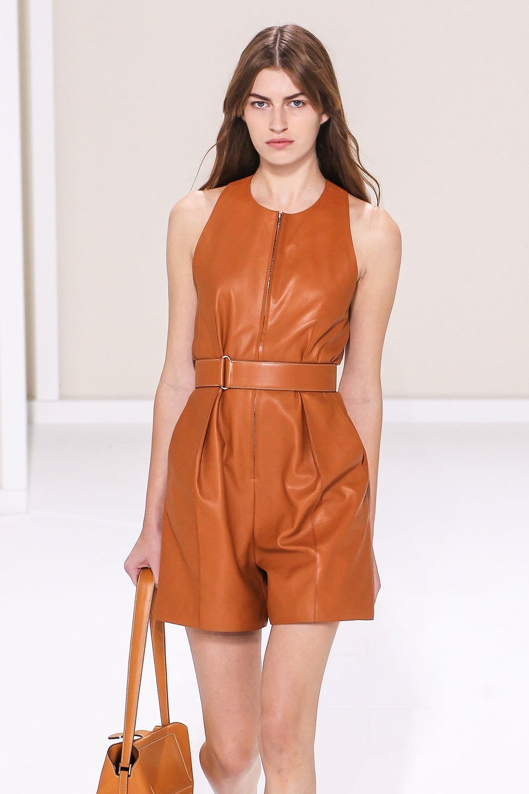 Sleeveless Brown Leather Jumpsuit — Classy Miami Outfits