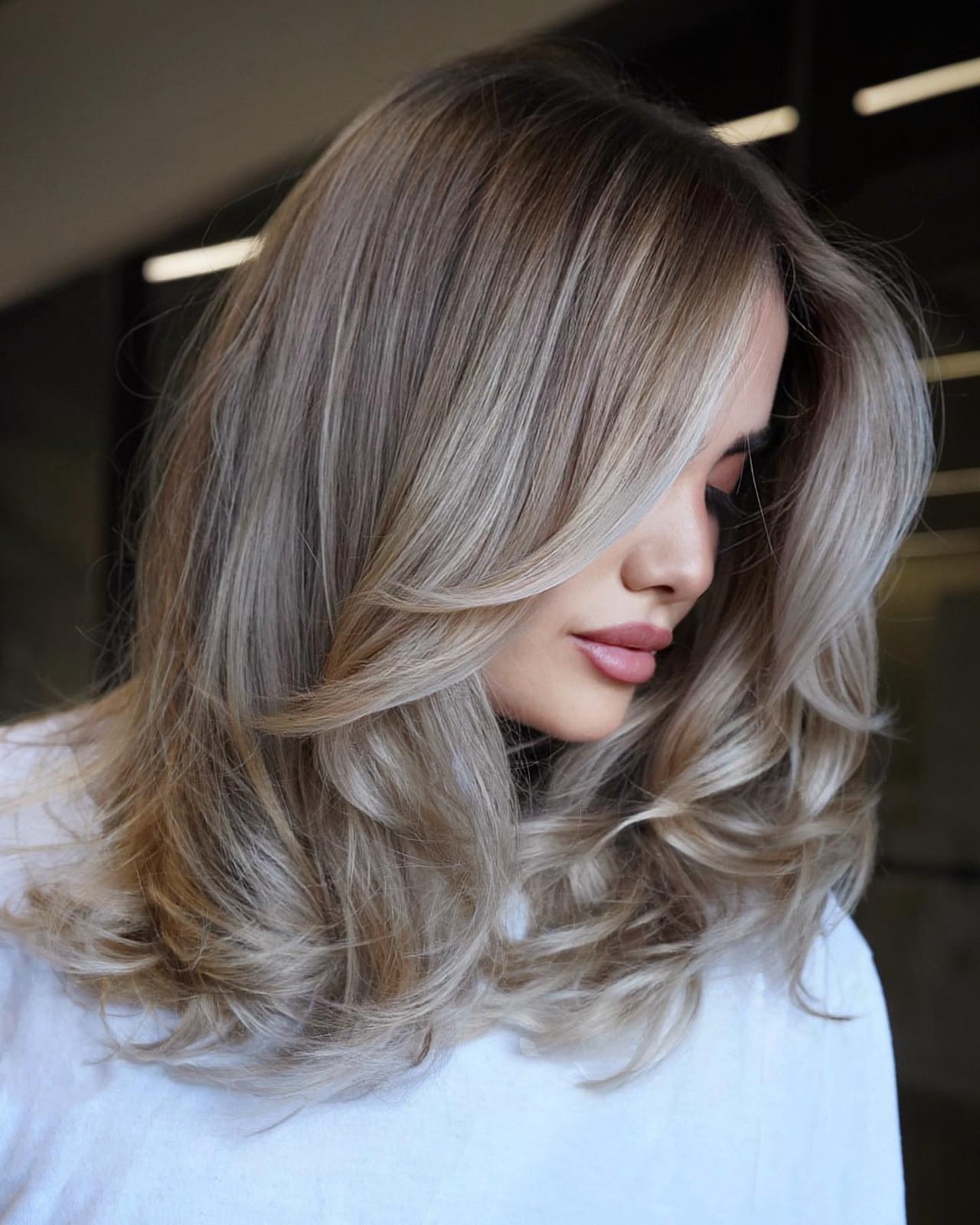 Mid-Back Ash Blonde With Platinum Highlights — Classy Mid Length Hair