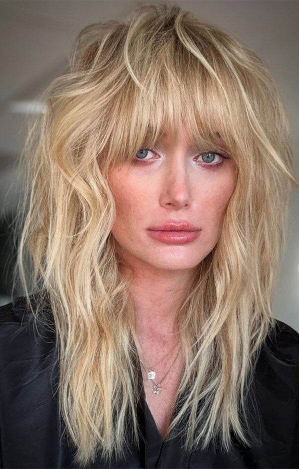 Collarbone Platinum Blonde Layered Shag — Classy Mid Length Hair