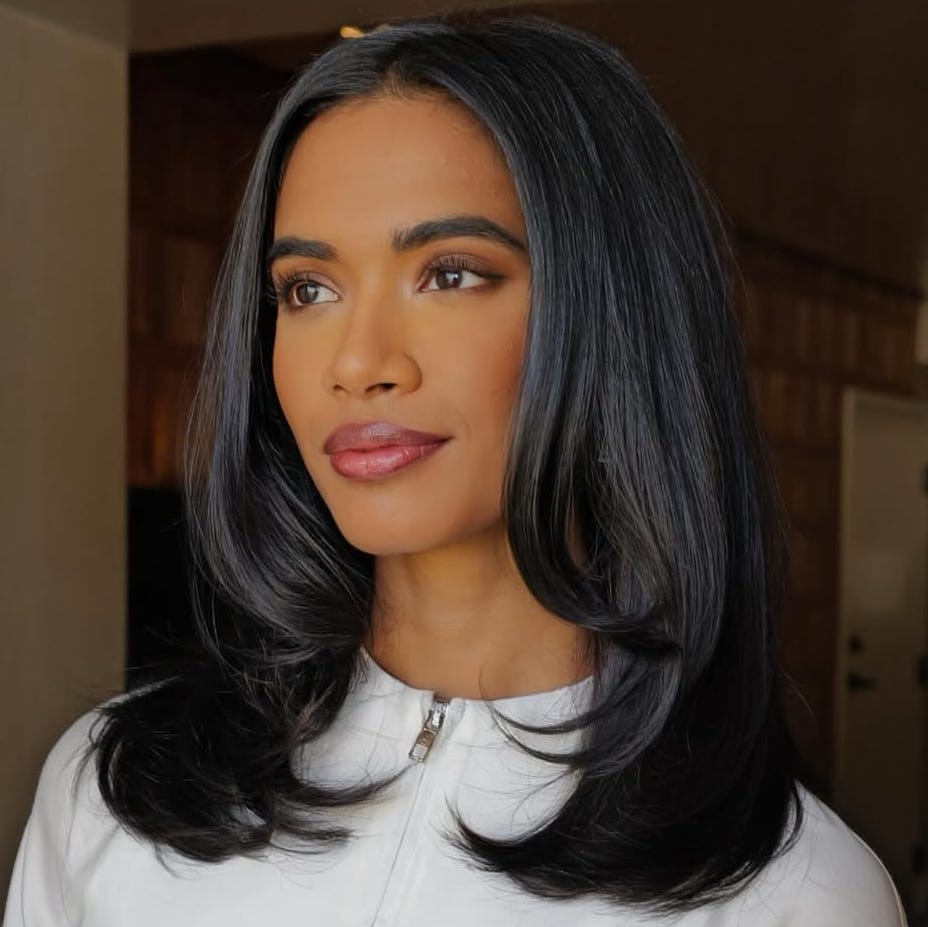 Thick Dark Brown Lob With Face Framing Layers Thick Dark Brown Lob With Face Framing Layers — Classy Mid Length Haircuts