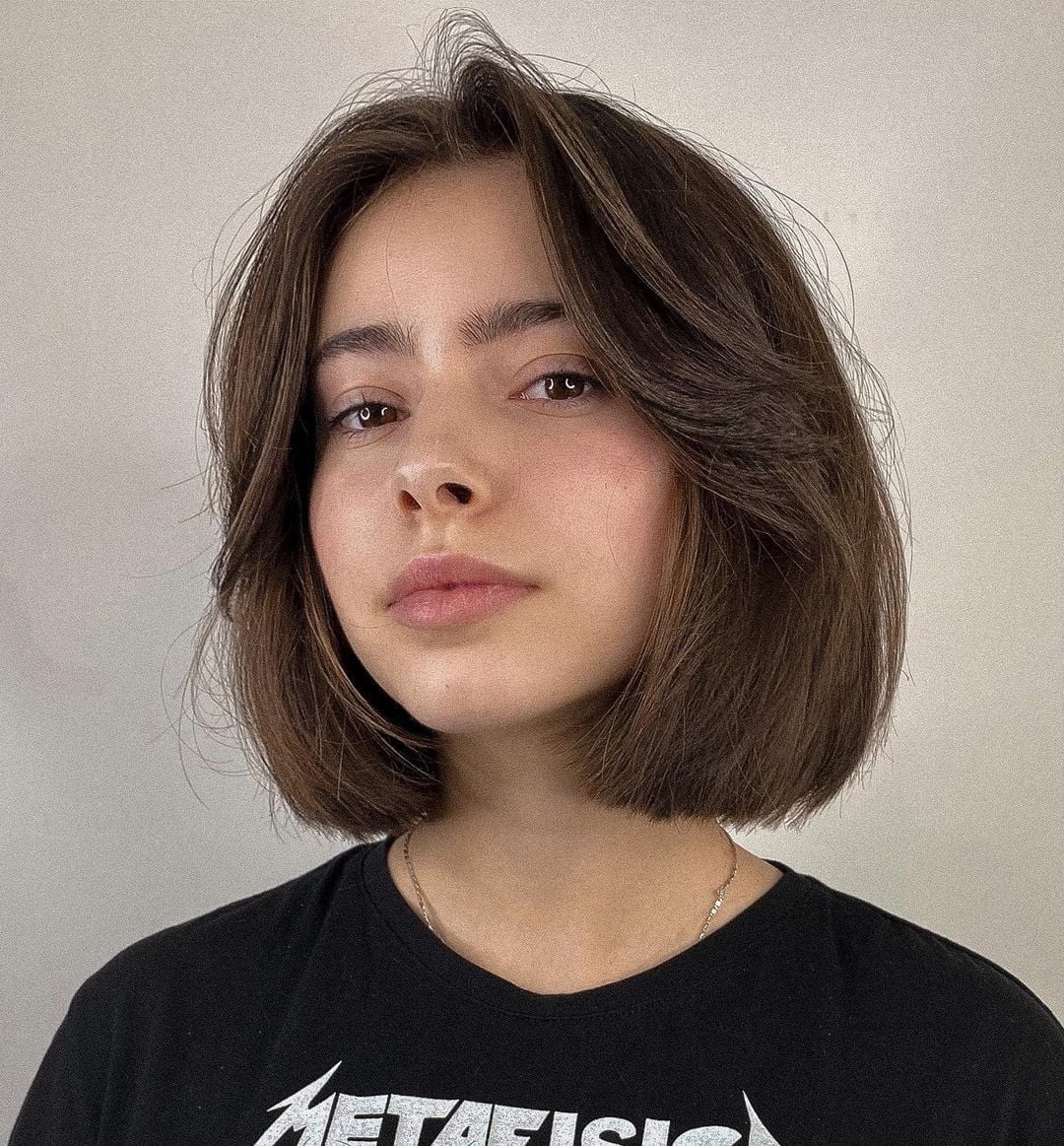 Dark Brown Bob With Air-Dried Waves Dark Brown Bob With Air-Dried Waves — Classy Middle Part Bob