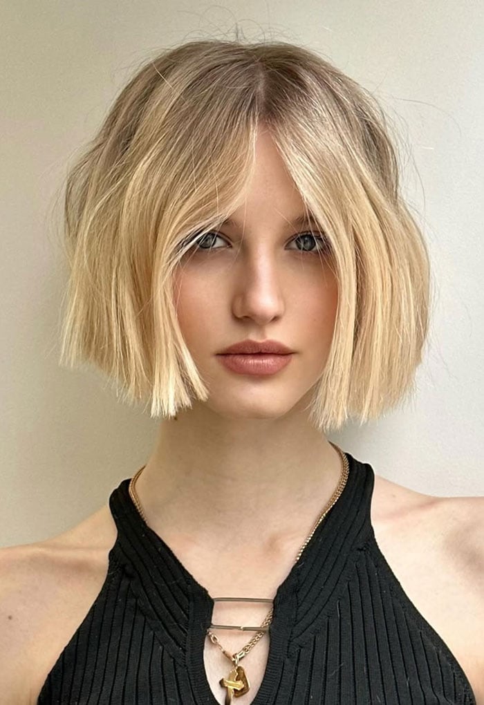 Thick Dark Brown Blunt Bob, Straight Thick Dark Brown Blunt Bob, Straight — Classy Middle Part Bob