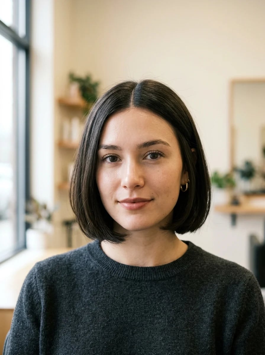 Sharp Dark Brown Bob For Thick Hair Sharp Dark Brown Bob For Thick Hair — Classy Middle Part Bob