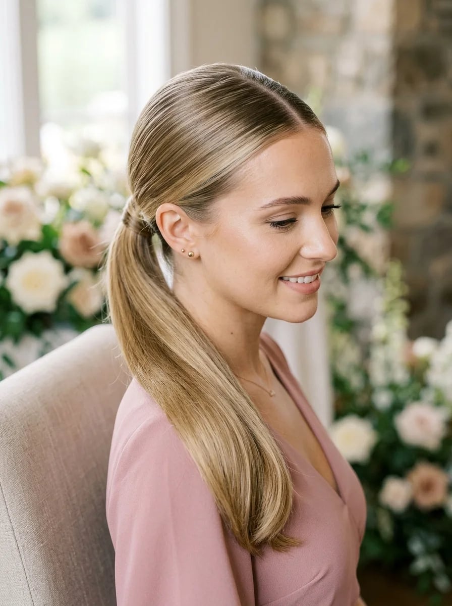 Sleek Collarbone Ponytail With Fine Texture Sleek Collarbone Ponytail With Fine Texture — Classy Middle Part Ponytail