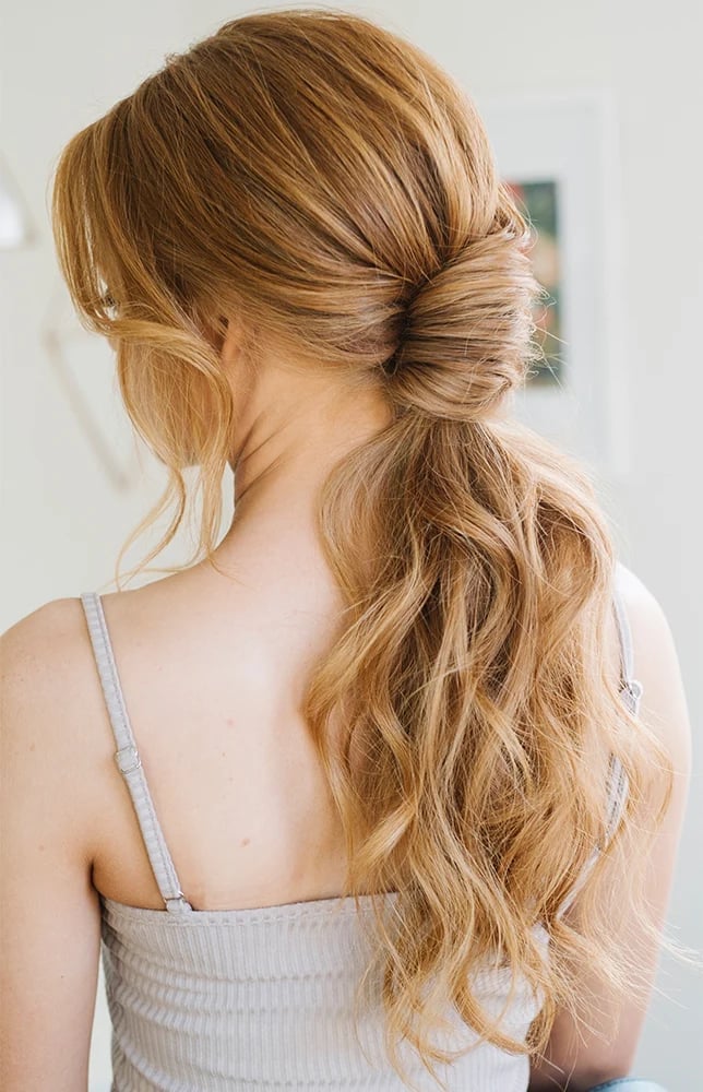 Strawberry Blonde Ponytail With Twisted Knot Strawberry Blonde Ponytail With Twisted Knot — Classy Middle Part Ponytail