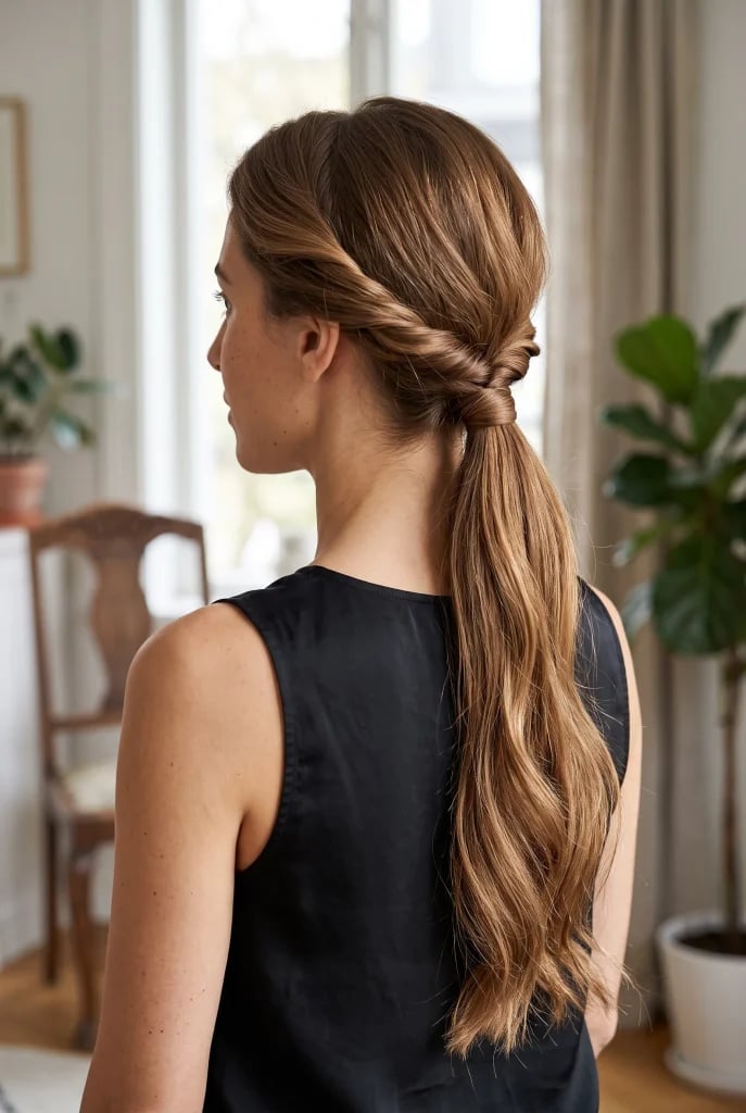 Sleek Dark Brown Long Ponytail Sleek Dark Brown Long Ponytail — Classy Middle Part Ponytail