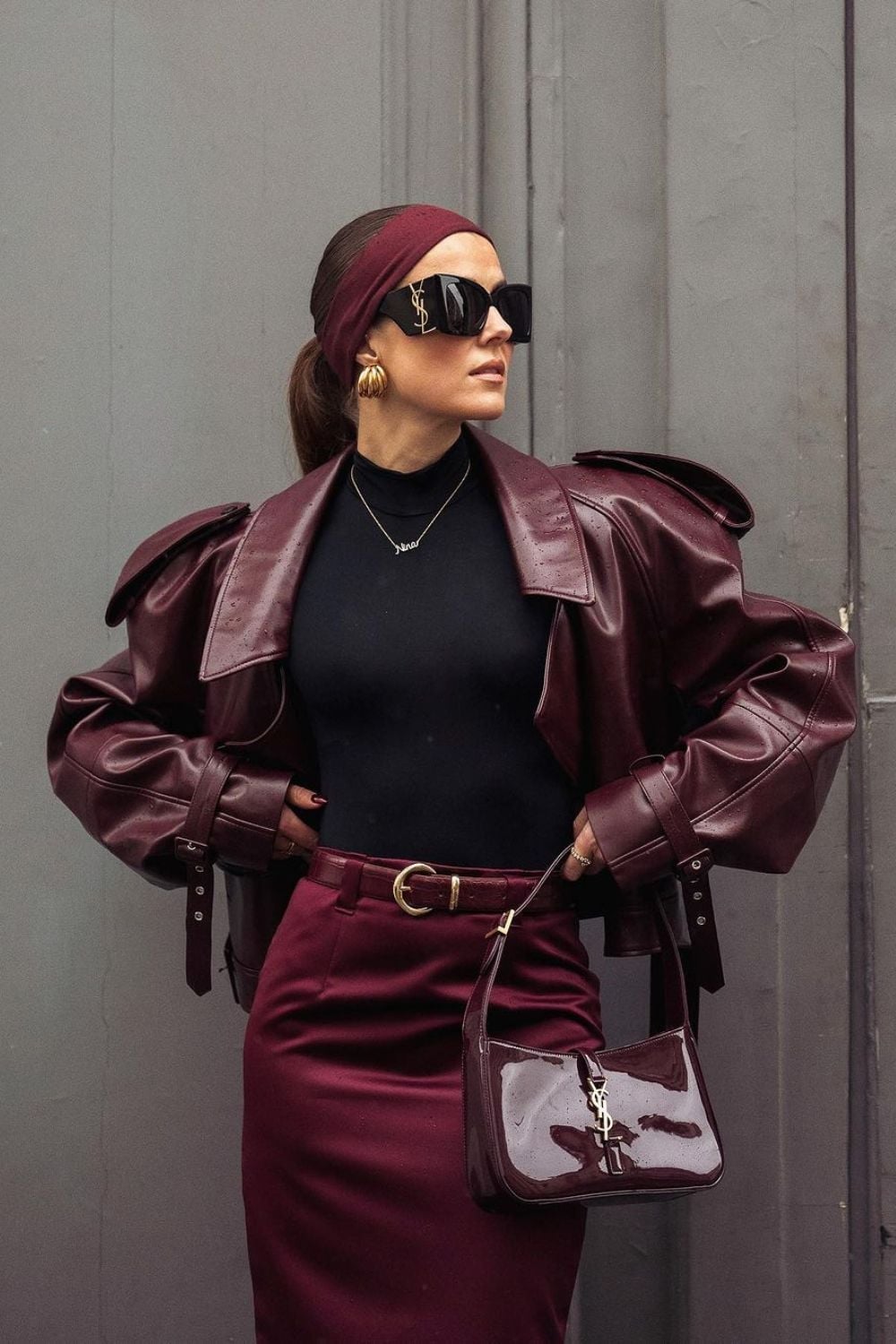 Burgundy Leather Jacket With Matching Skirt — Classy Mob Wife Outfits
