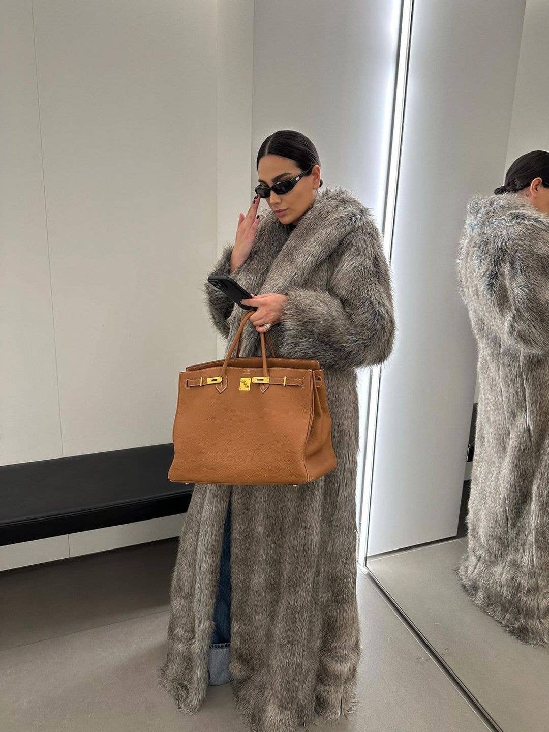 Floor-Length Grey Faux Fur Coat Outfit — Classy Mob Wife Outfits
