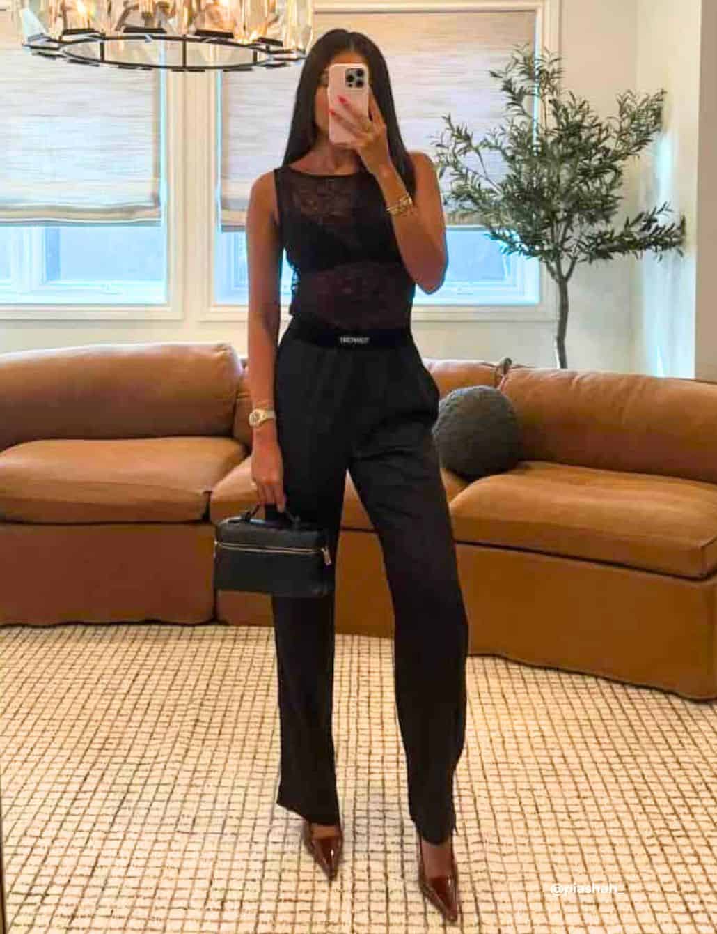 Black Lace Top With Wide-Leg Trousers — Classy Mob Wife Outfits