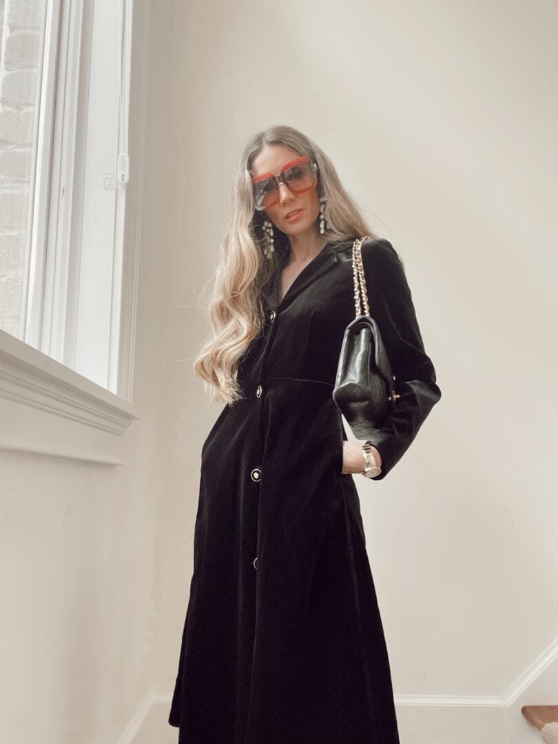 Black Velvet Maxi Dress With Red Sunglasses — Classy Mob Wife Outfits