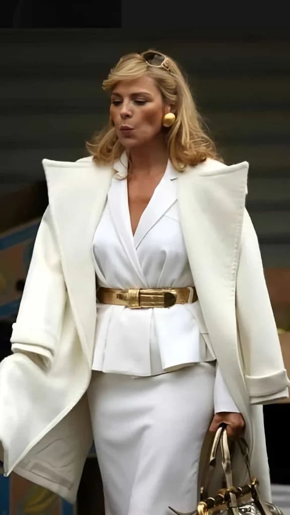 All White Suit With Oversized Coat — Classy Mob Wife Outfits