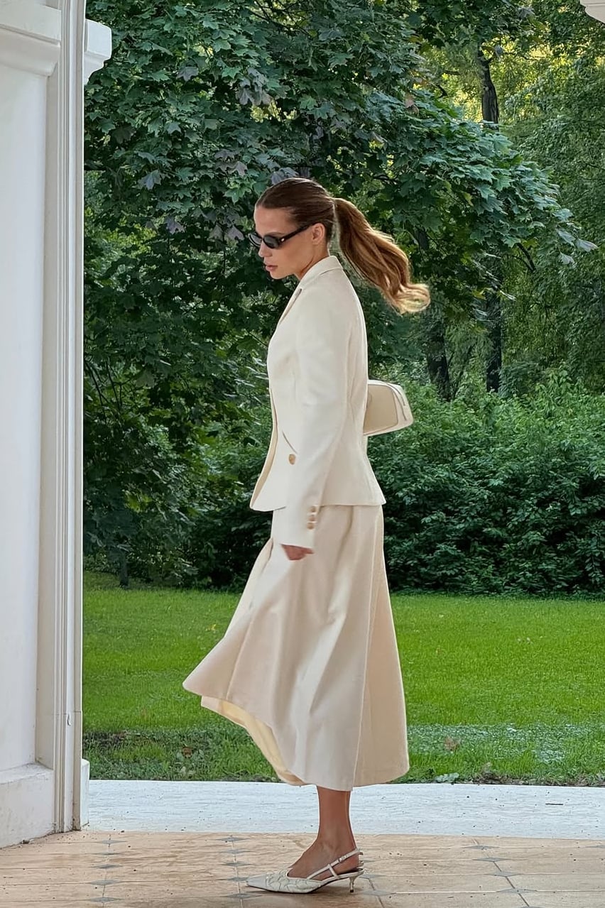 Cream Tailored Blazer and Midi Skirt Set Cream Tailored Blazer and Midi Skirt Set — Classy Modest Outfits