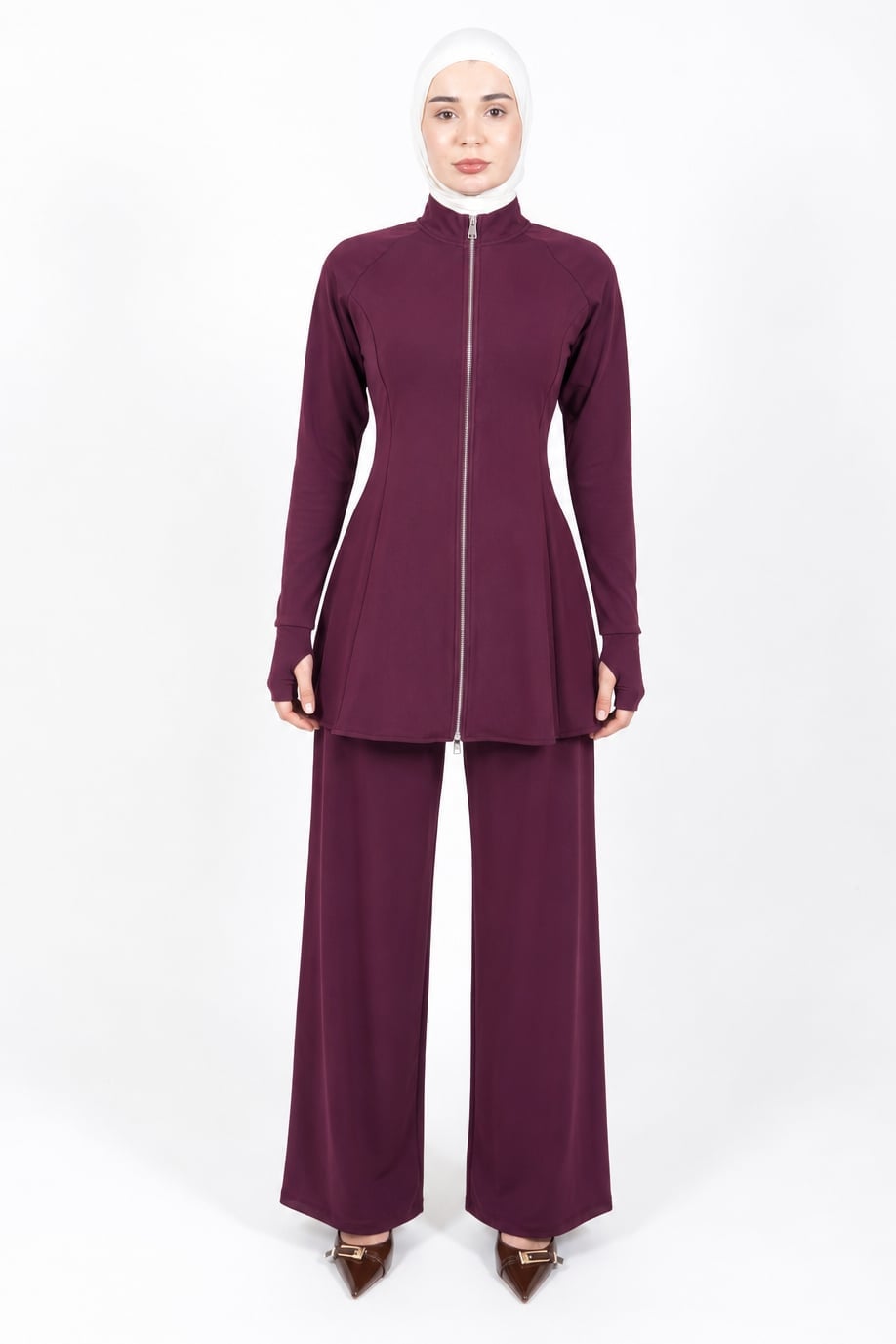 Deep Purple Tracksuit with Wide-Leg Pants Deep Purple Tracksuit with Wide-Leg Pants — Classy Modest Outfits