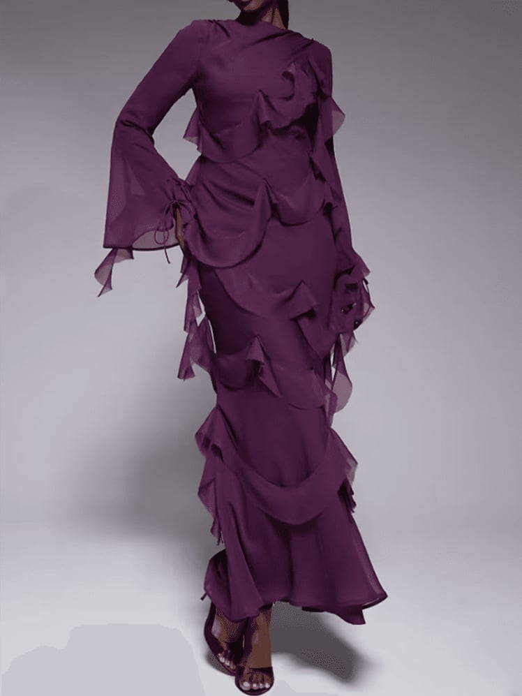 Deep Purple Ruffled Chiffon Maxi Dress Deep Purple Ruffled Chiffon Maxi Dress — Classy Modest Outfits