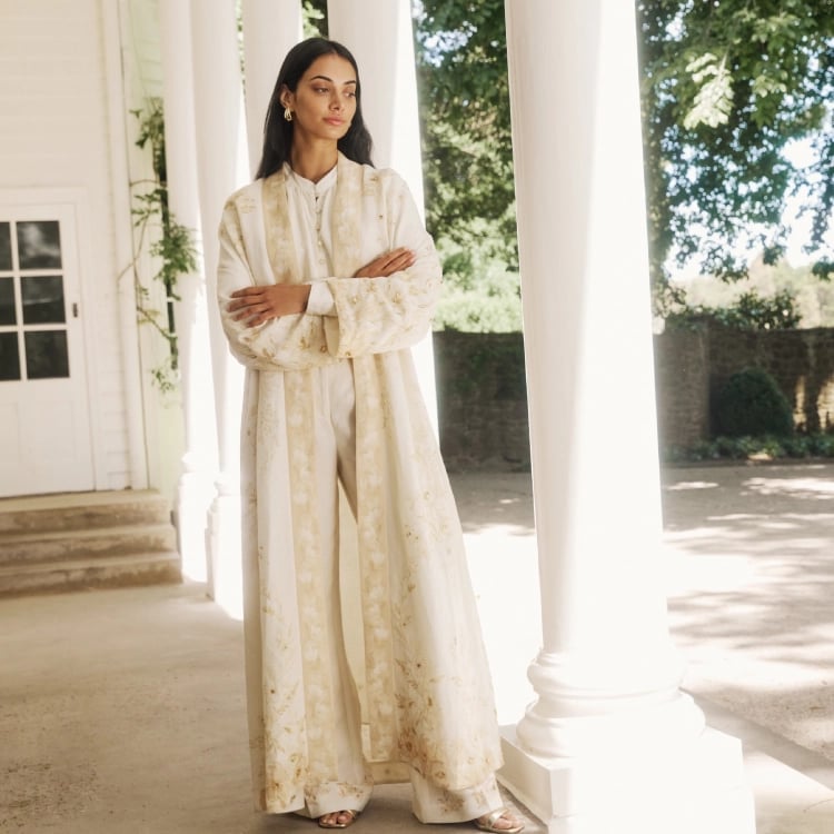 Embroidered Duster Coat and Wide-Leg Pants Embroidered Duster Coat and Wide-Leg Pants — Classy Modest Outfits