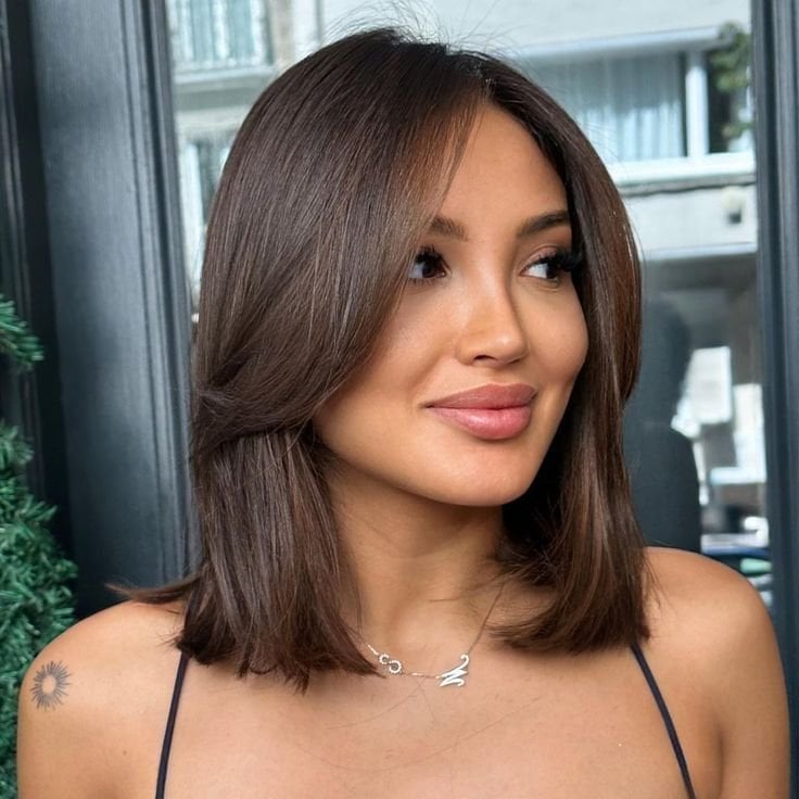 Dark Brown Lob With Face-Framing Layers — Classy Mom Haircuts