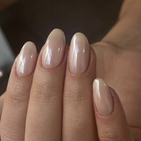 Milky Pink Short Almond Subtle Shimmer Nails Milky Pink Short Almond Subtle Shimmer Nails — Classy Mom Nails