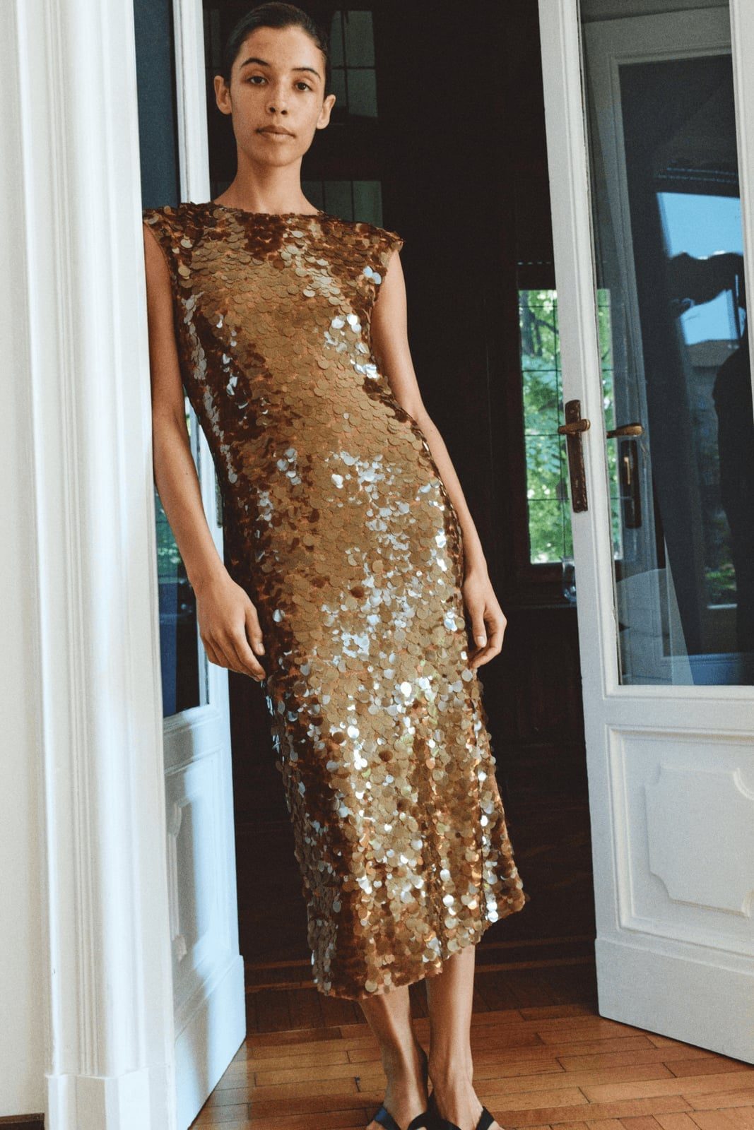 Gold Sequin Midi Dress — Classy Movies Dresses