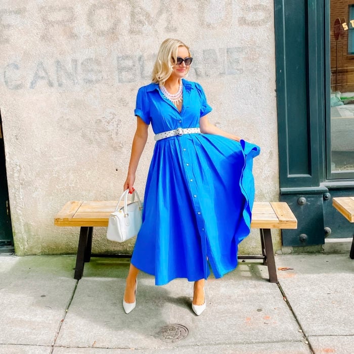 Vibrant Blue Midi Shirt Dress — Classy Movies Dresses