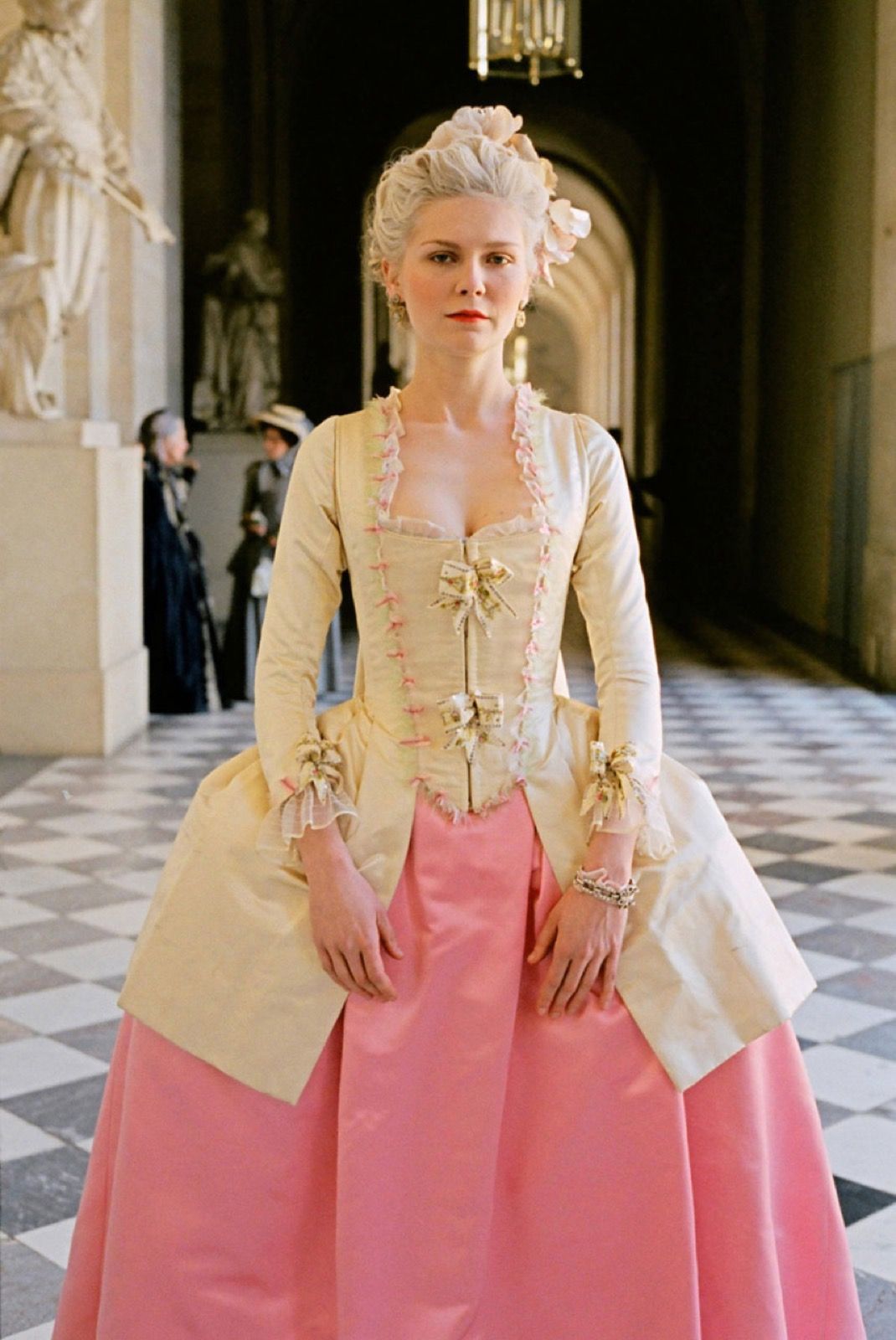 Elaborate Cream and Pale Pink Historical Gown — Classy Movies Dresses