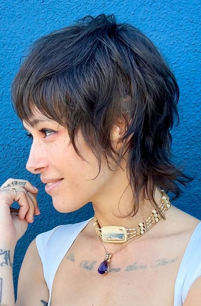 Dark Brown Shag Mullet With Piecey Bangs — Classy Mullet Hair